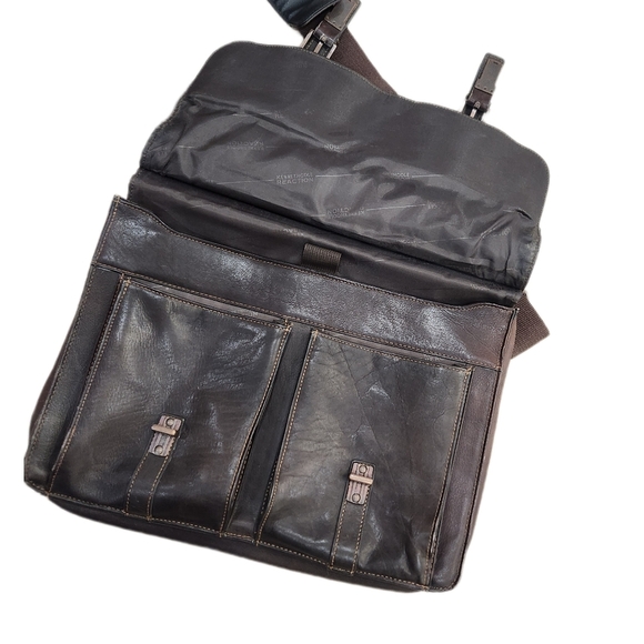 KENNETH COLE Leather Messenger Briefcase,Dark Brown Men's OS - Picture 3 of 13